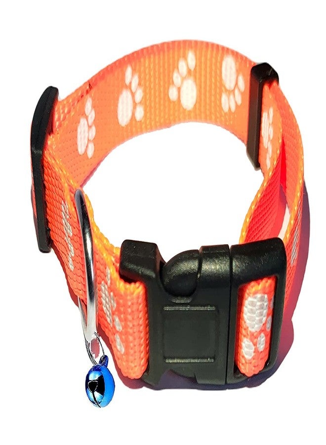 Pups&Pets Nylon Adjustable Collar Paw Print Cute Small Dogs & Puppy Collar for Mini Dogs & Cat Collar 15 MM Orange - Image 5